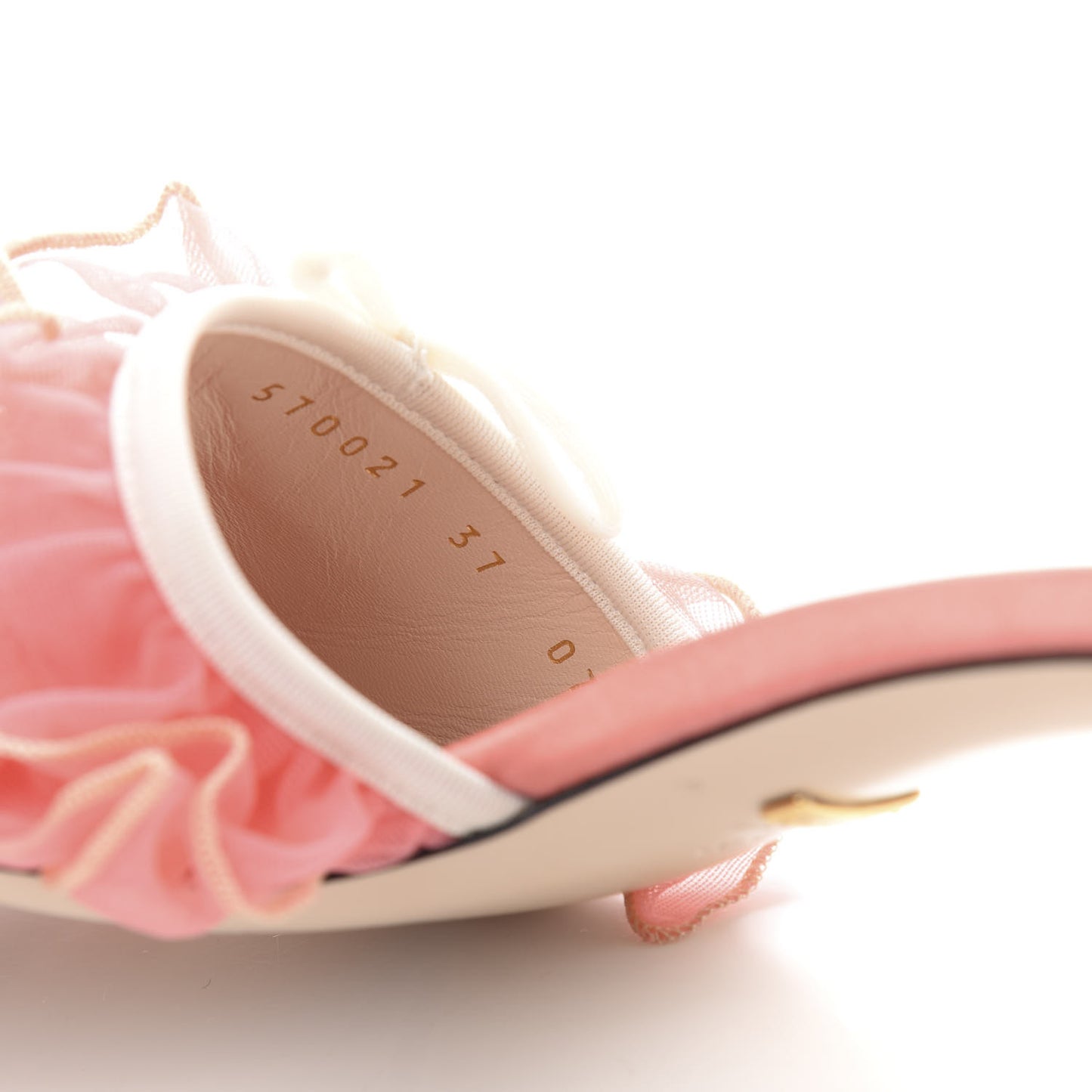 Tulle Ruffle Low Heel Slide Sandals 37 Peach Mystic White