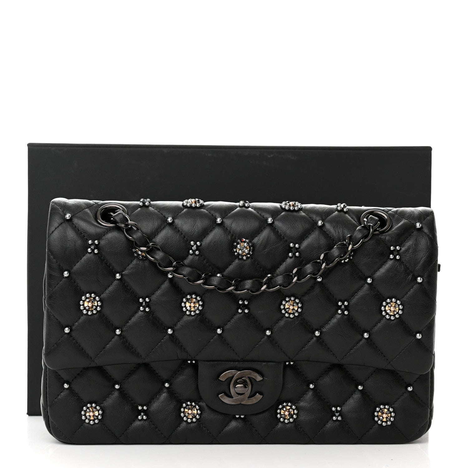 Chanel Lambskin Beaded Quilted Flower Double Flap Black 11 of 11