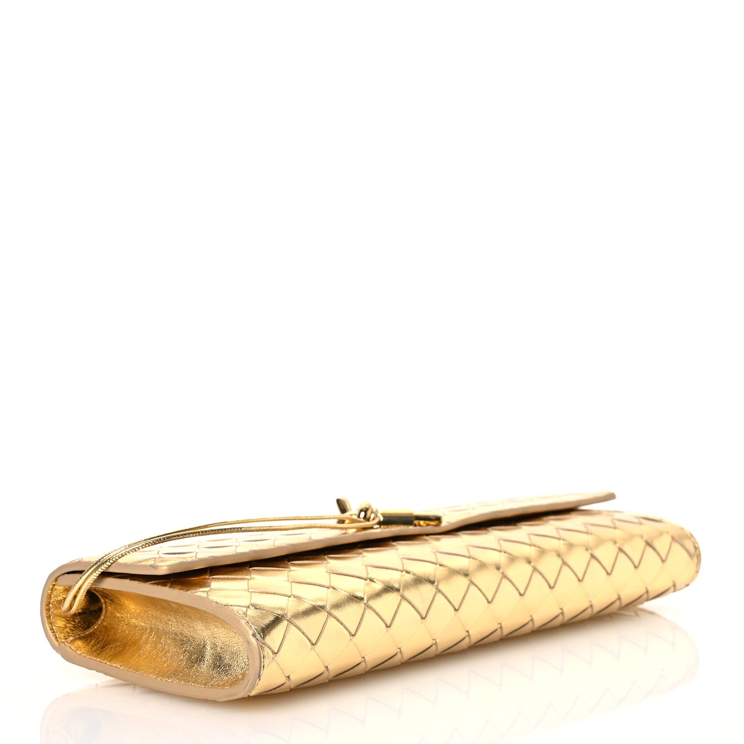 Bottega Veneta Metallic Lambskin Intrecciato Long Andiamo Top Handle Clutch Gold 4 of 10