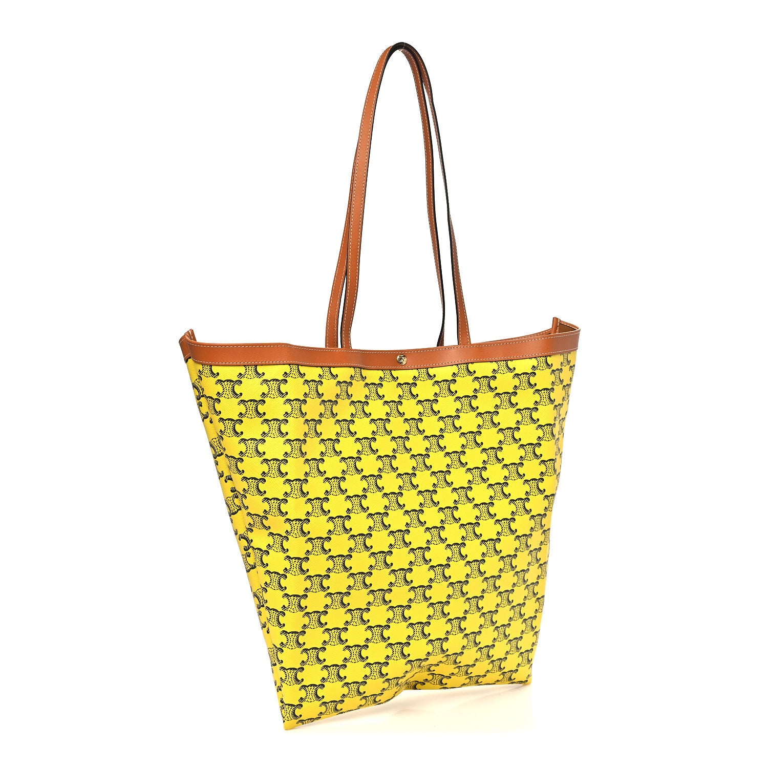 Celine Triomphe Canvas Calfskin Medium Flat Shopper Tote Yellow