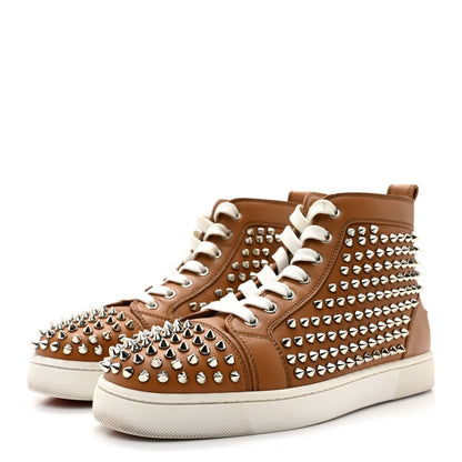 Christian Louboutin Calfskin Mens Lou Spikes Flat Sneakers 40 Brown 3 of 13