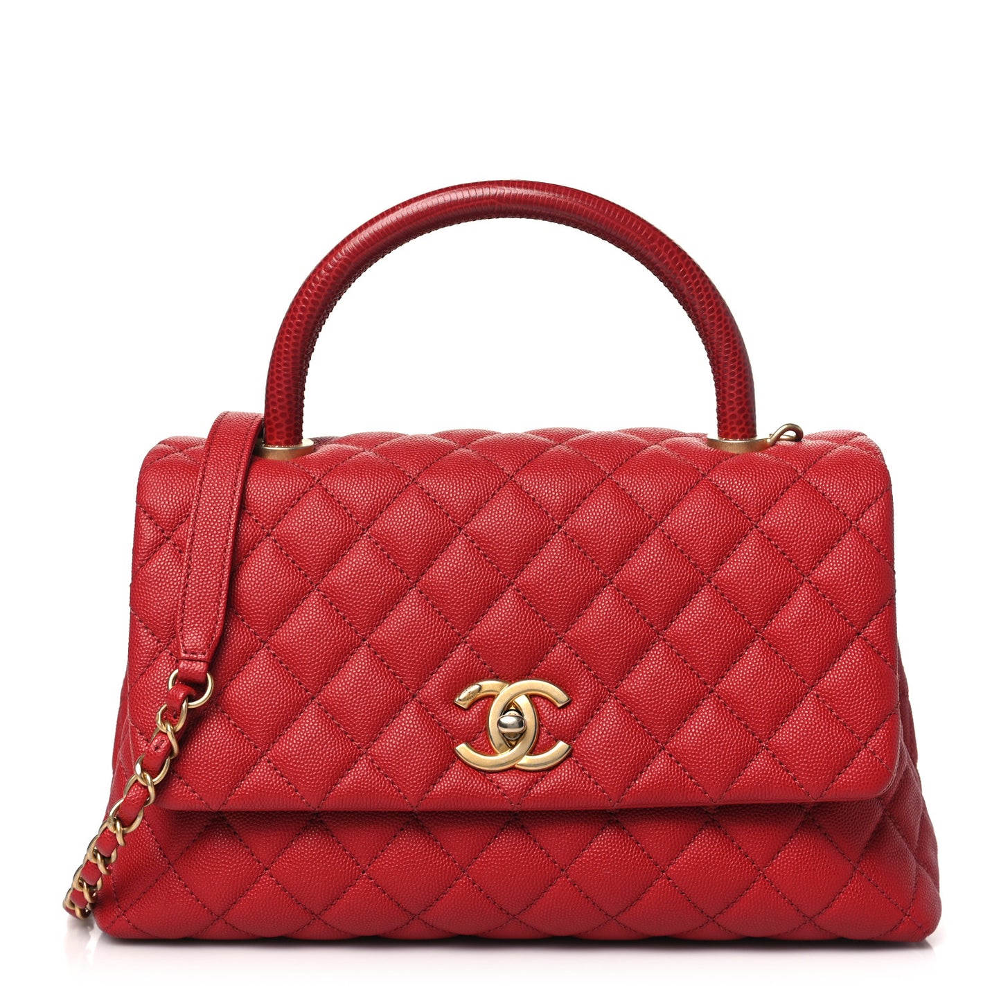 Caviar Quilted Small Coco Handle Flap Red