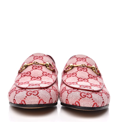 Gucci Canvas GG Monogram Horsebit Womens Jordaan Loafers 38 Gardenia Hibiscus Red 2 of 10