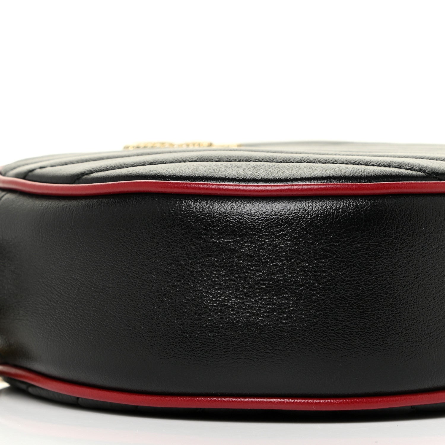 Gucci Vintage Effect Calfskin Matelasse Diagonal Mini Torchon GG Marmont Round Shoulder Bag Black Romantic Cherry 10 of 12