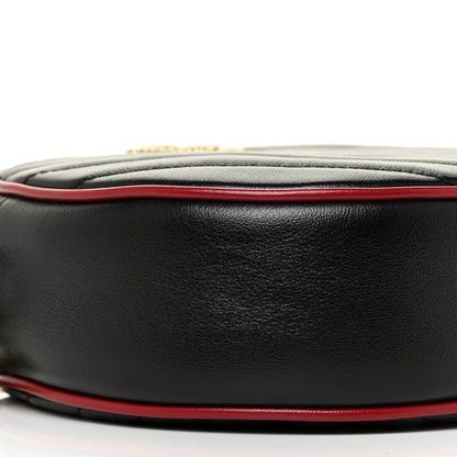 Gucci Vintage Effect Calfskin Matelasse Diagonal Mini Torchon GG Marmont Round Shoulder Bag Black Romantic Cherry 10 of 12