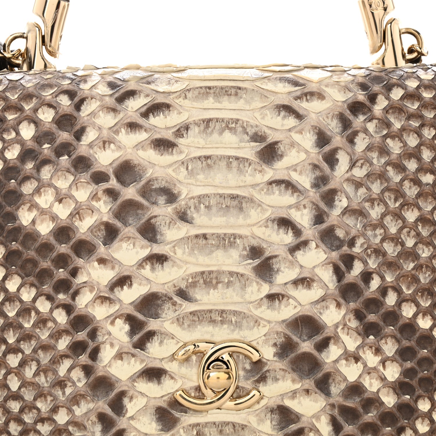 Chanel Snakeskin Metal Top Handle Carry Chic Flap 8 of 15