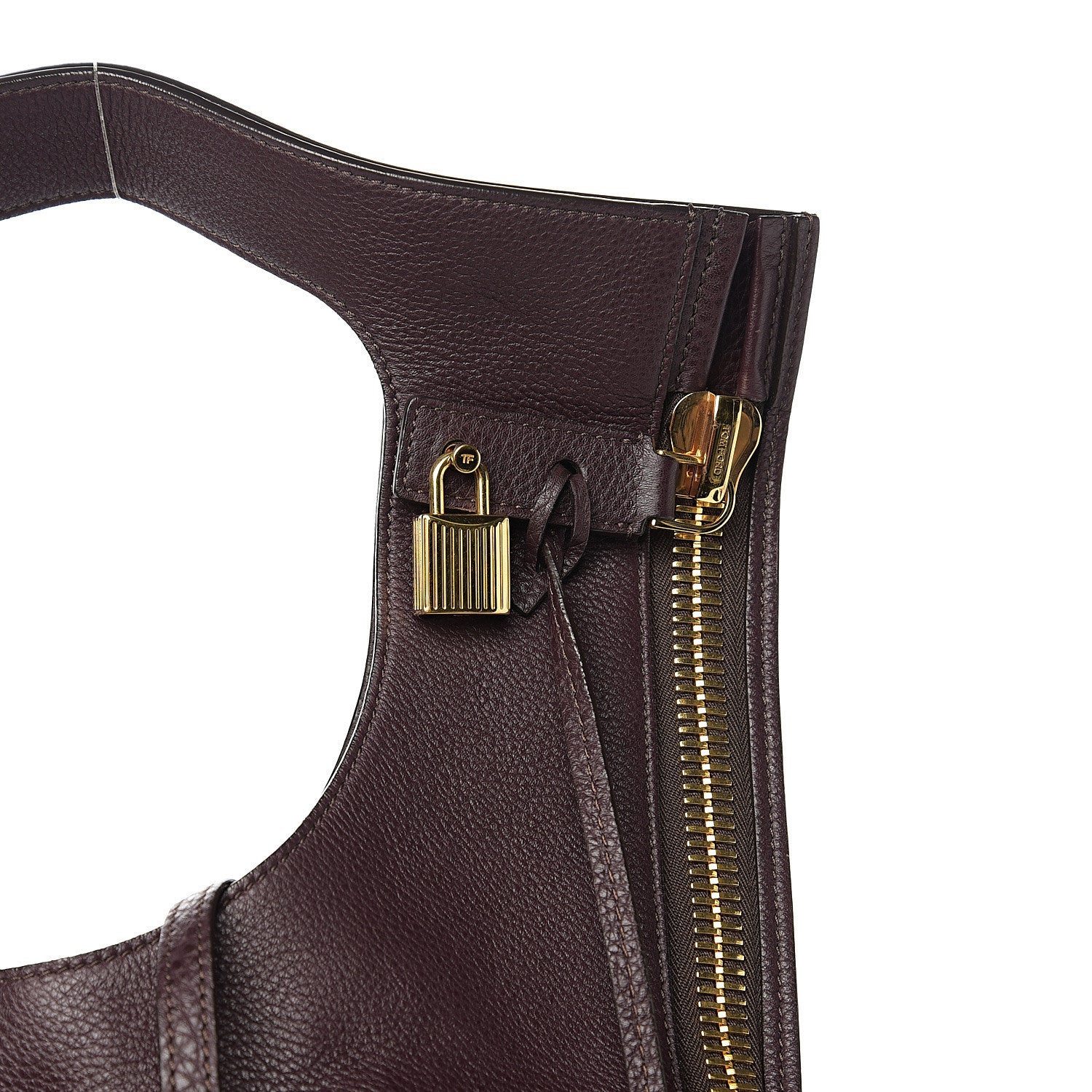 Tom Ford Ramskin Large Alix Padlock Zip Shoulder Bag Wine 10 of 10