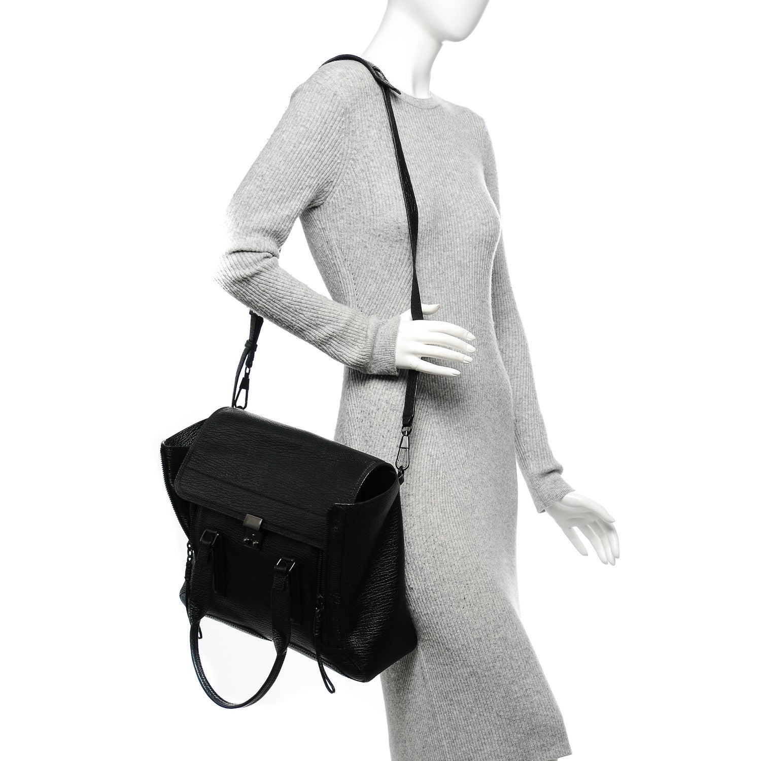 3.1 Phillip Lim 3.1 Textured Calfskin Large Pashli Satchel Black 2 of 6