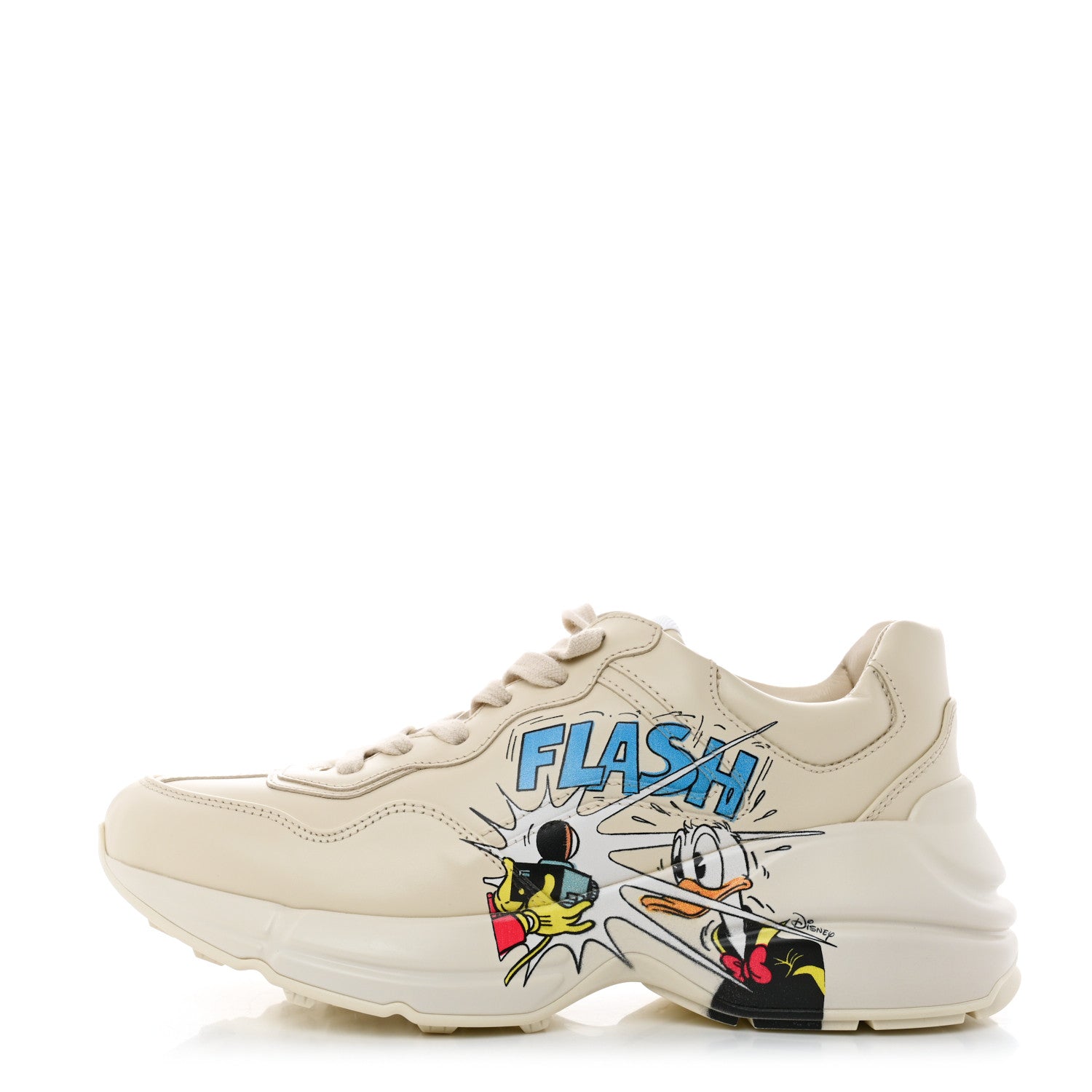 Gucci X DISNEY Calfskin Donald Duck Rhyton Sneakers 36.5 Ivory 1 of 9