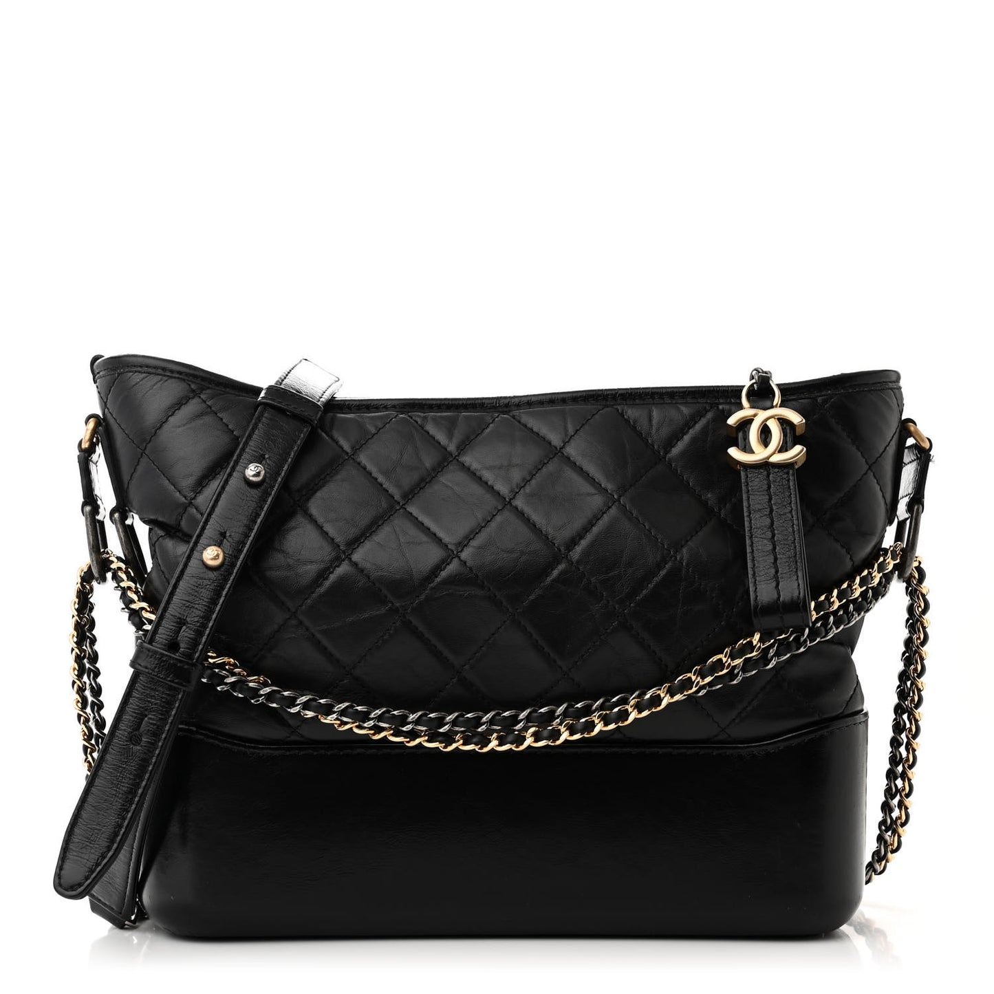 Aged Calfskin Quilted New Medium Gabrielle Hobo Black