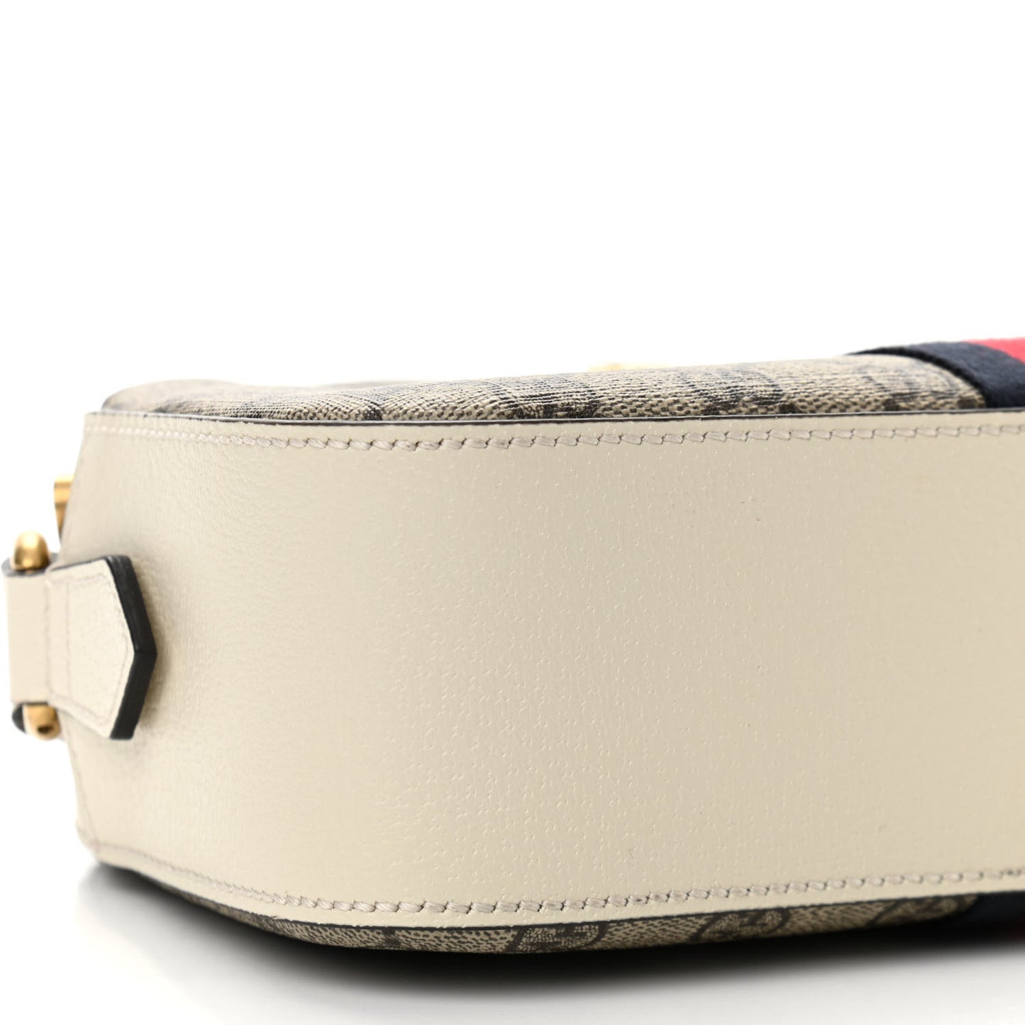 GG Supreme Monogram Textured Calfskin Web Small Ophidia Camera Bag Beige Ebony Mystic White