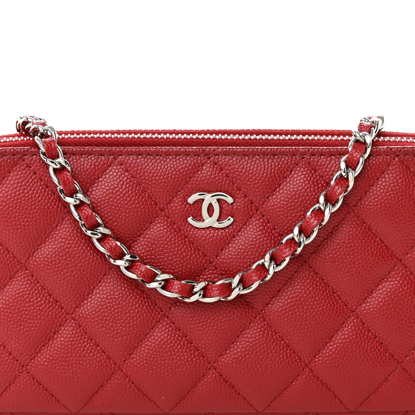 Caviar Quilted Small Clutch With Chain Dark Red