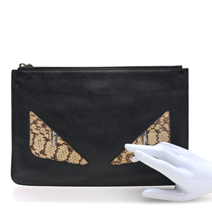 Fendi Vitello Snakeskin Monster Eyes Inlay Pouch Black 2 of 7