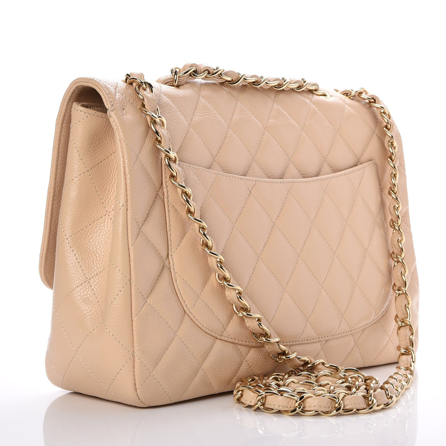 Caviar Quilted Jumbo Single Flap Beige Clair