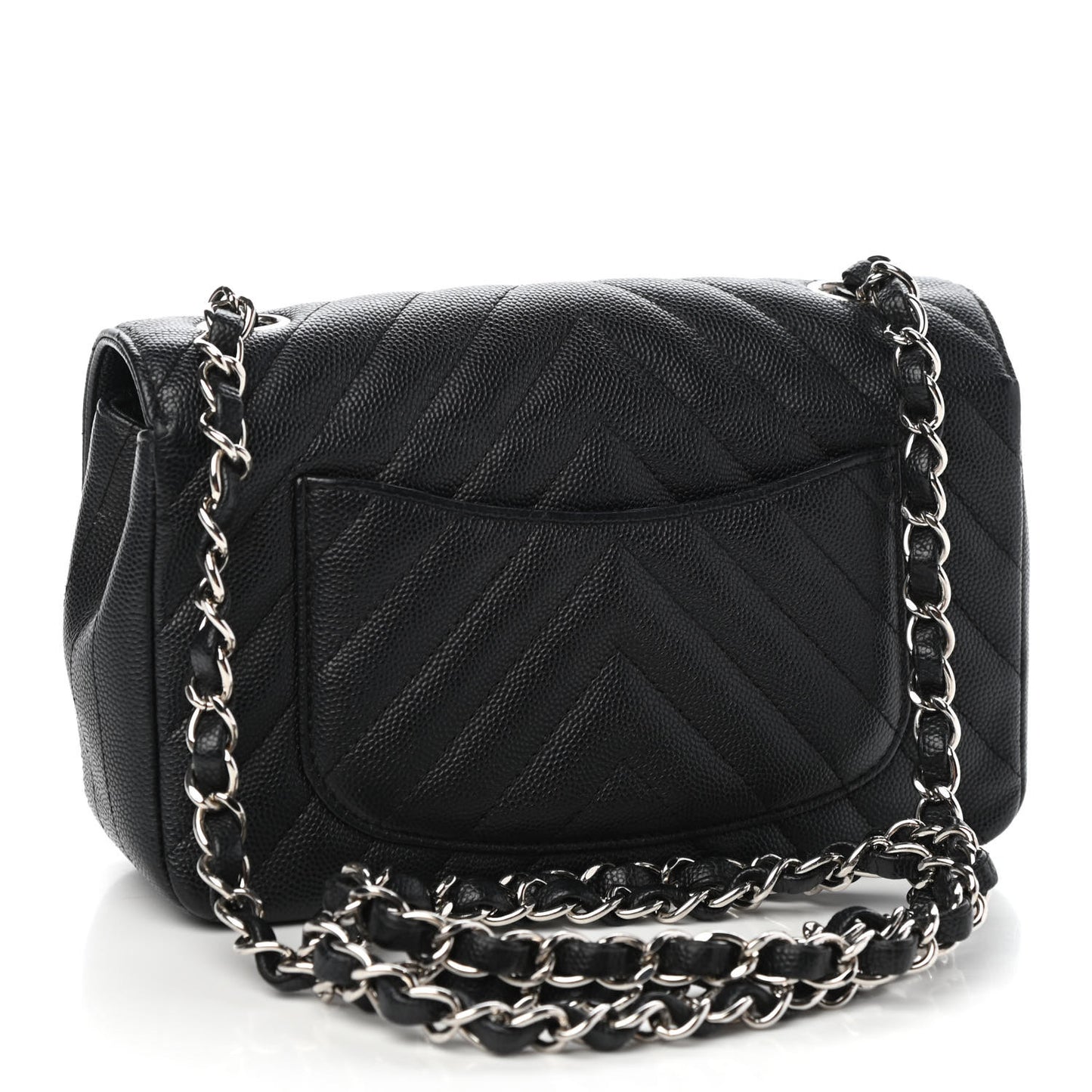 Caviar Chevron Quilted Mini Rectangular Flap Black