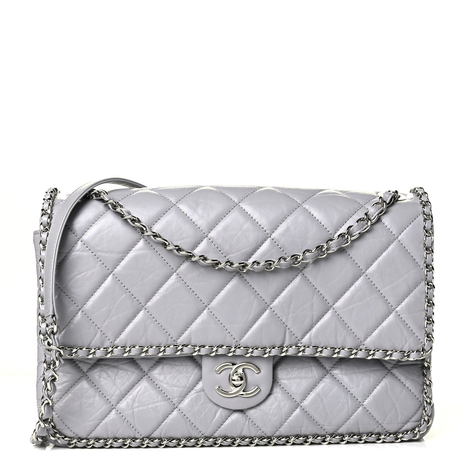 Chanel Crumpled Calfskin Large Chain All Over Flap Grey 1 of 5