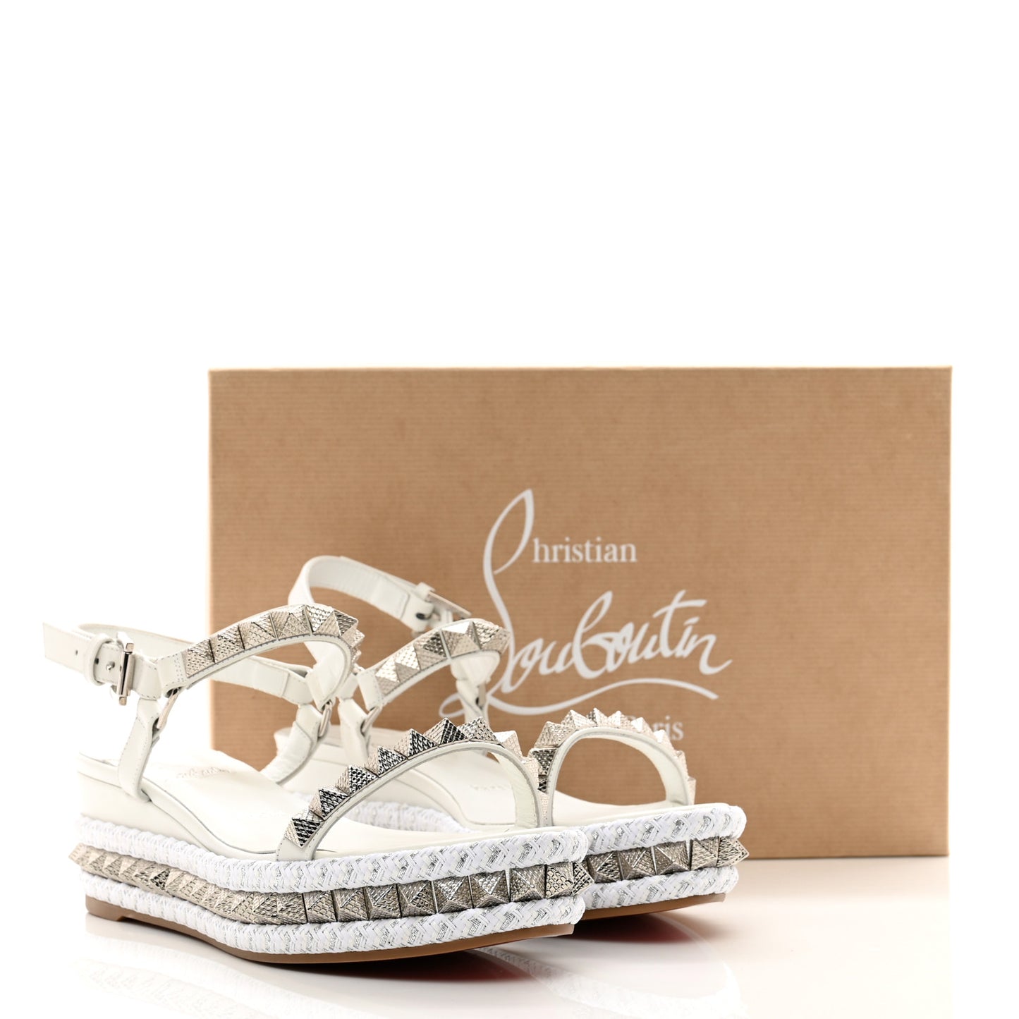Calfskin Bianco Pyraclou 60 Platform Sandals 38 White Silver