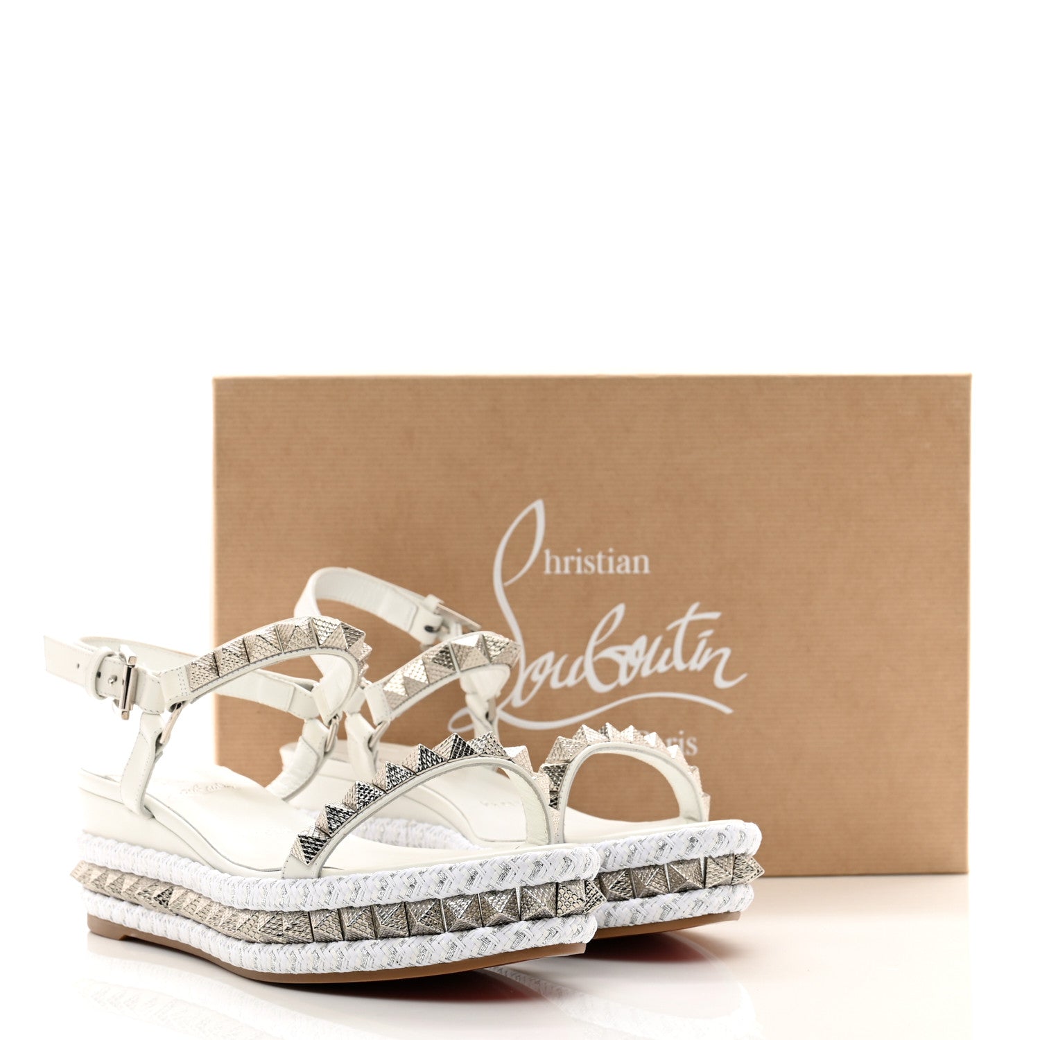 Christian Louboutin Calfskin Bianco Pyraclou 60 Platform Sandals 38 White Silver 8 of 8