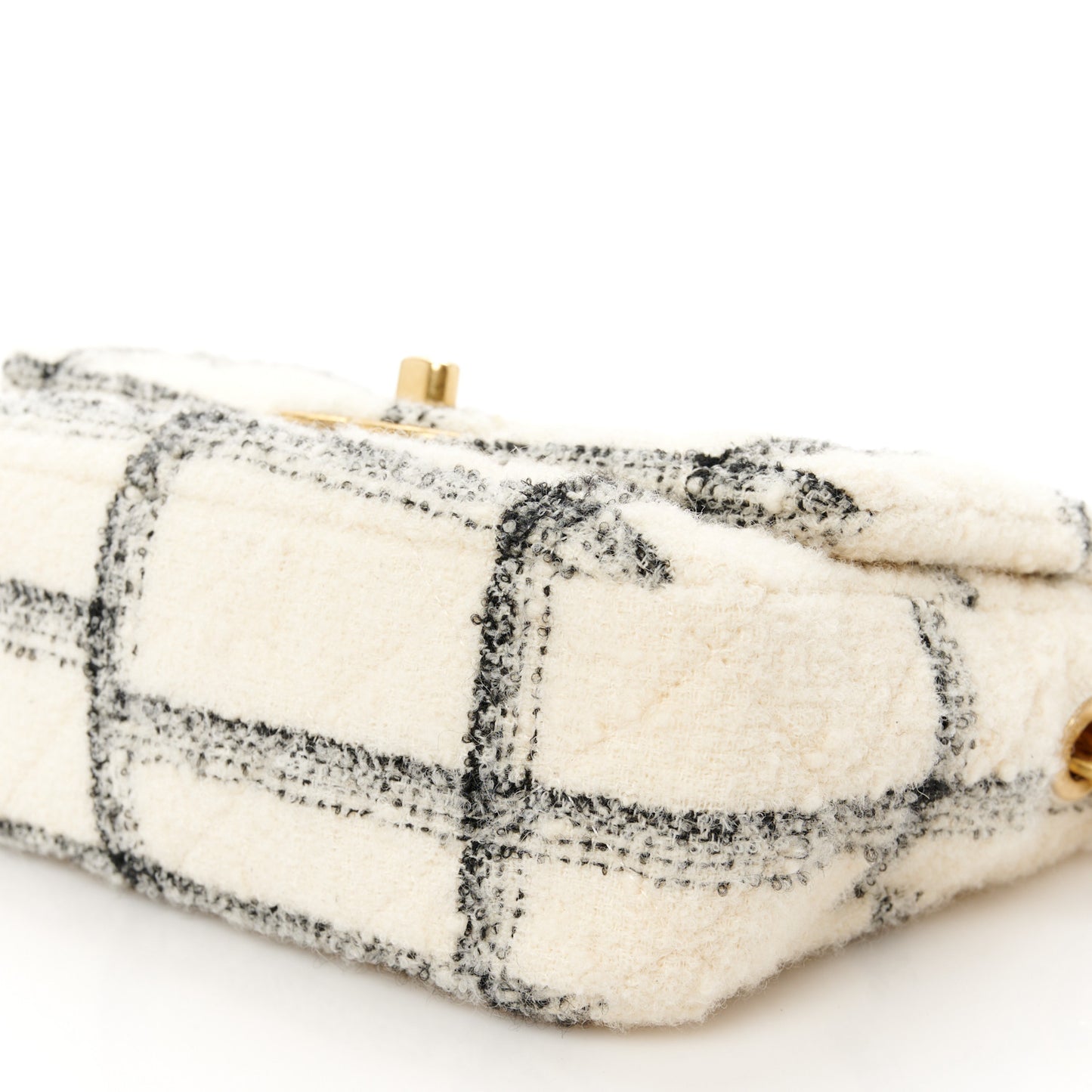 Wool Tweed Quilted Small Elegant Chain Flap White
