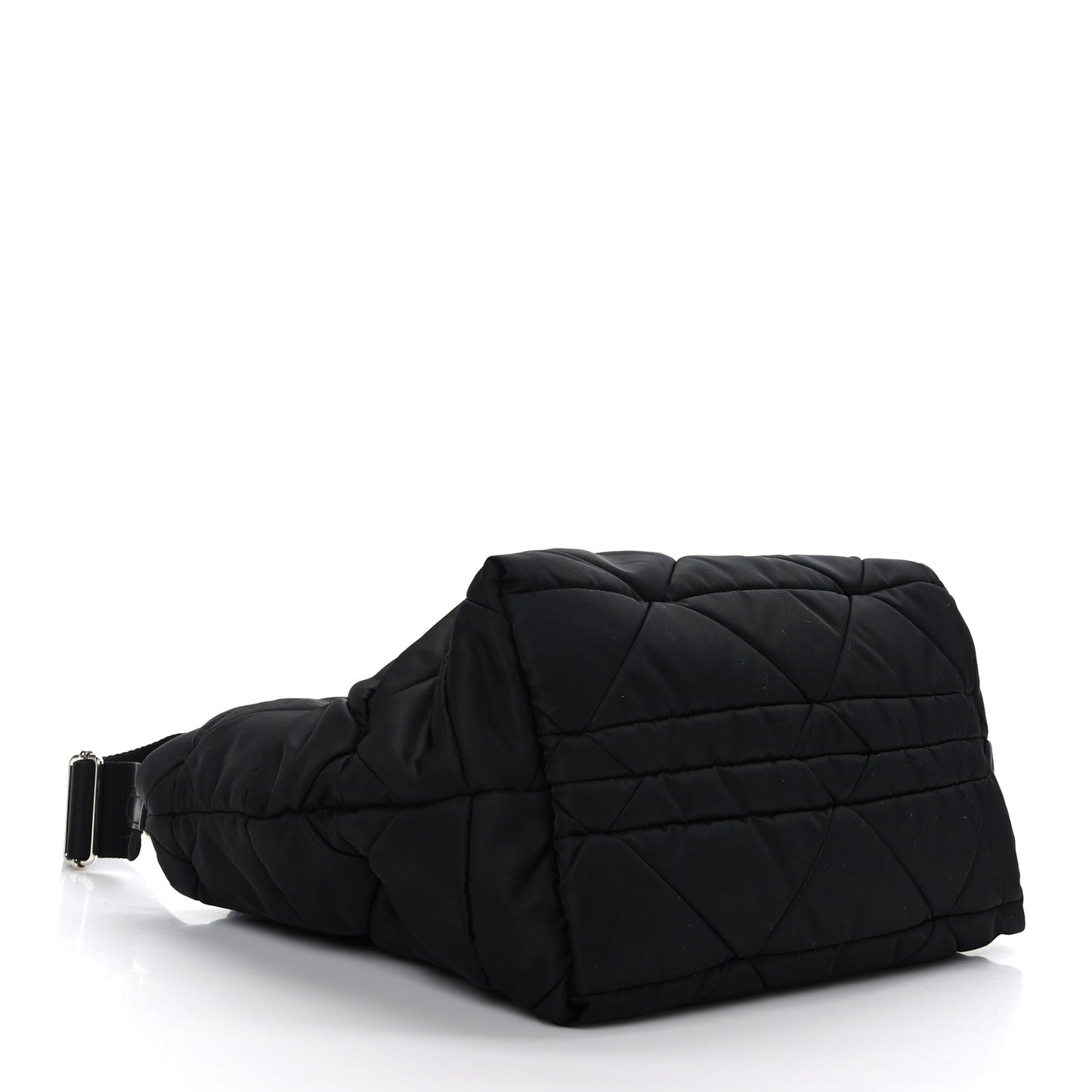 Re-Nylon Nappa Triangle Quilted Padded Small Double Handled Zip Tote Black