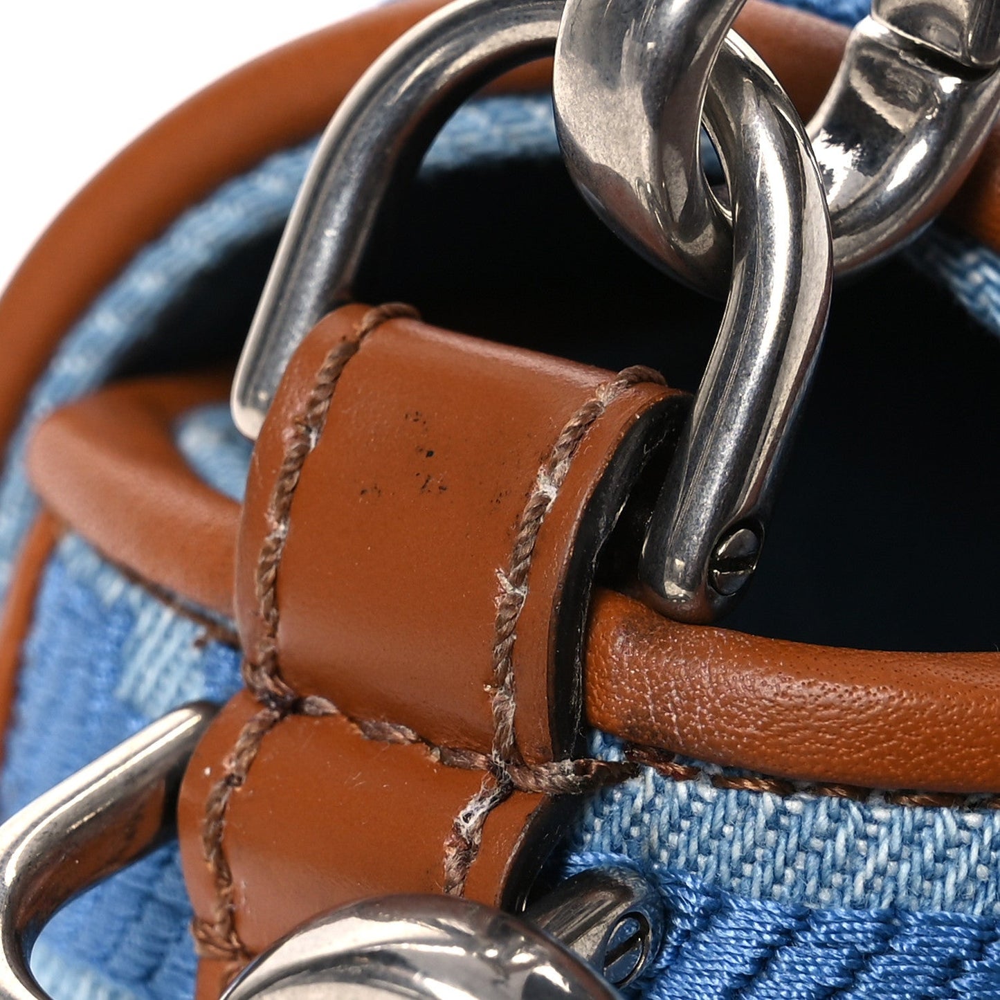Denim Vitello King FF Embroidered Baguette Denim Chiaro Brandy