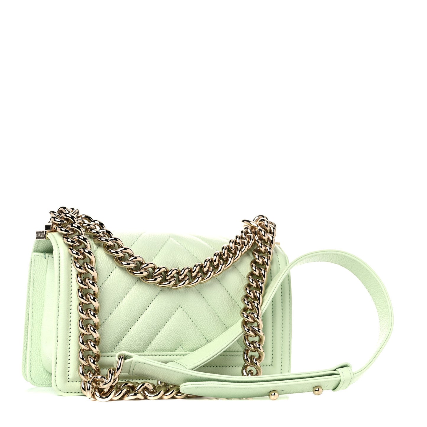 Caviar Chevron Quilted Small Boy Flap Light Green
