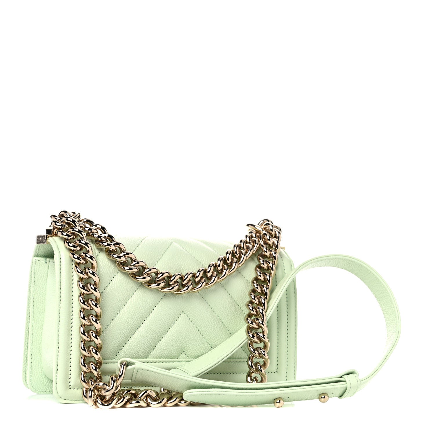 Chanel Caviar Chevron Quilted Small Boy Flap Light Green 3 of 9