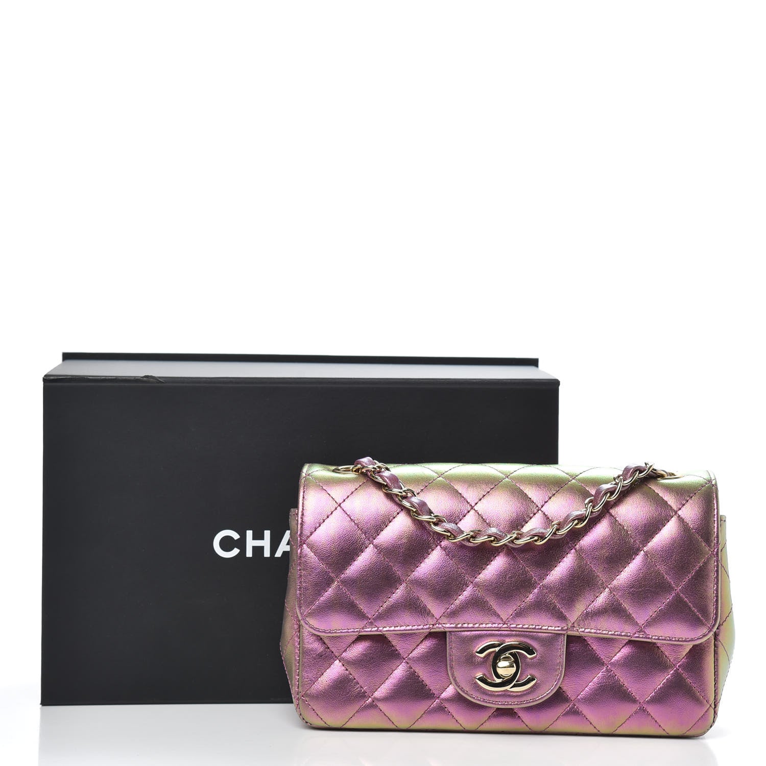 Chanel Iridescent Lambskin Quilted Mini Rectangular Flap Purple 14 of 14
