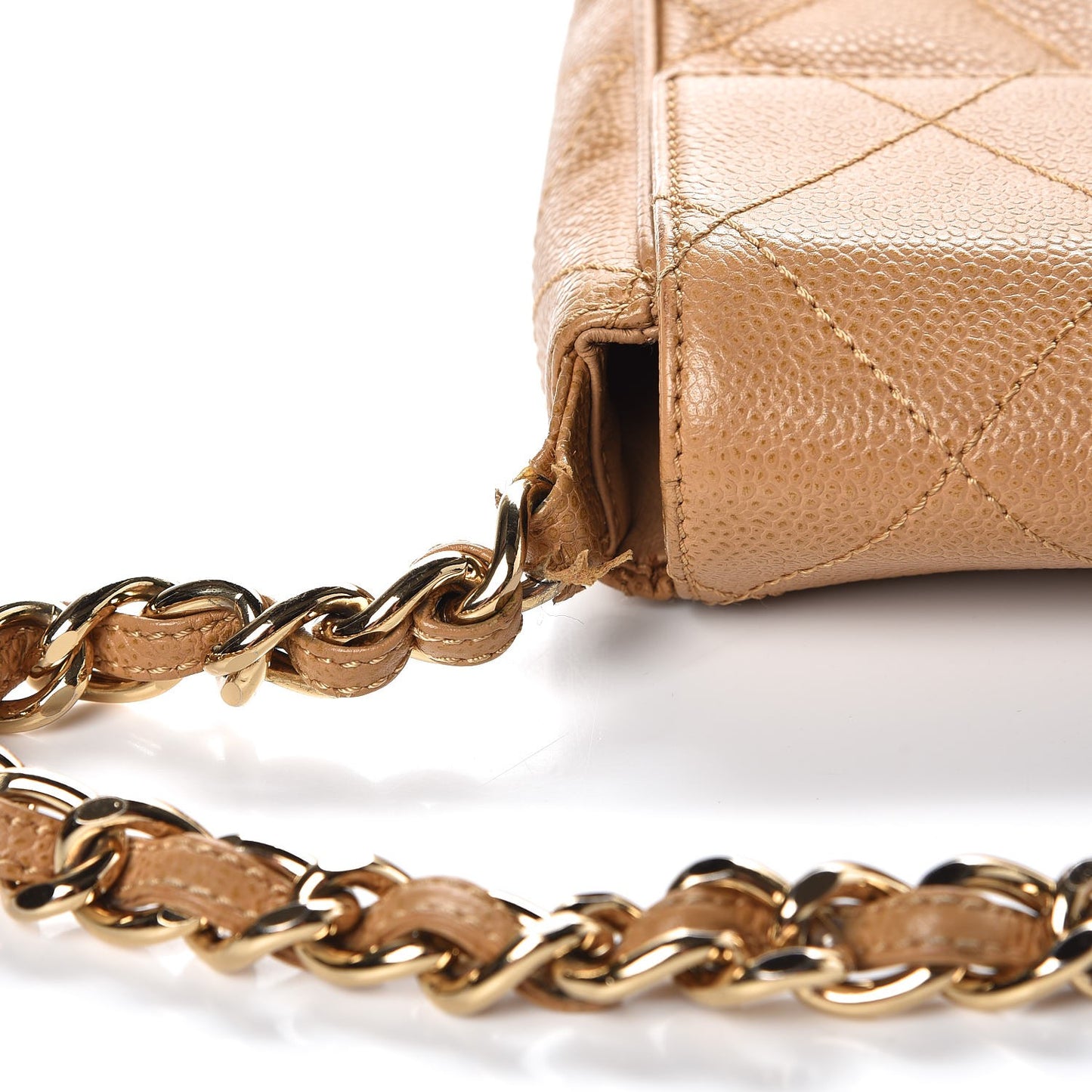 Caviar Quilted Medium Single Flap Beige