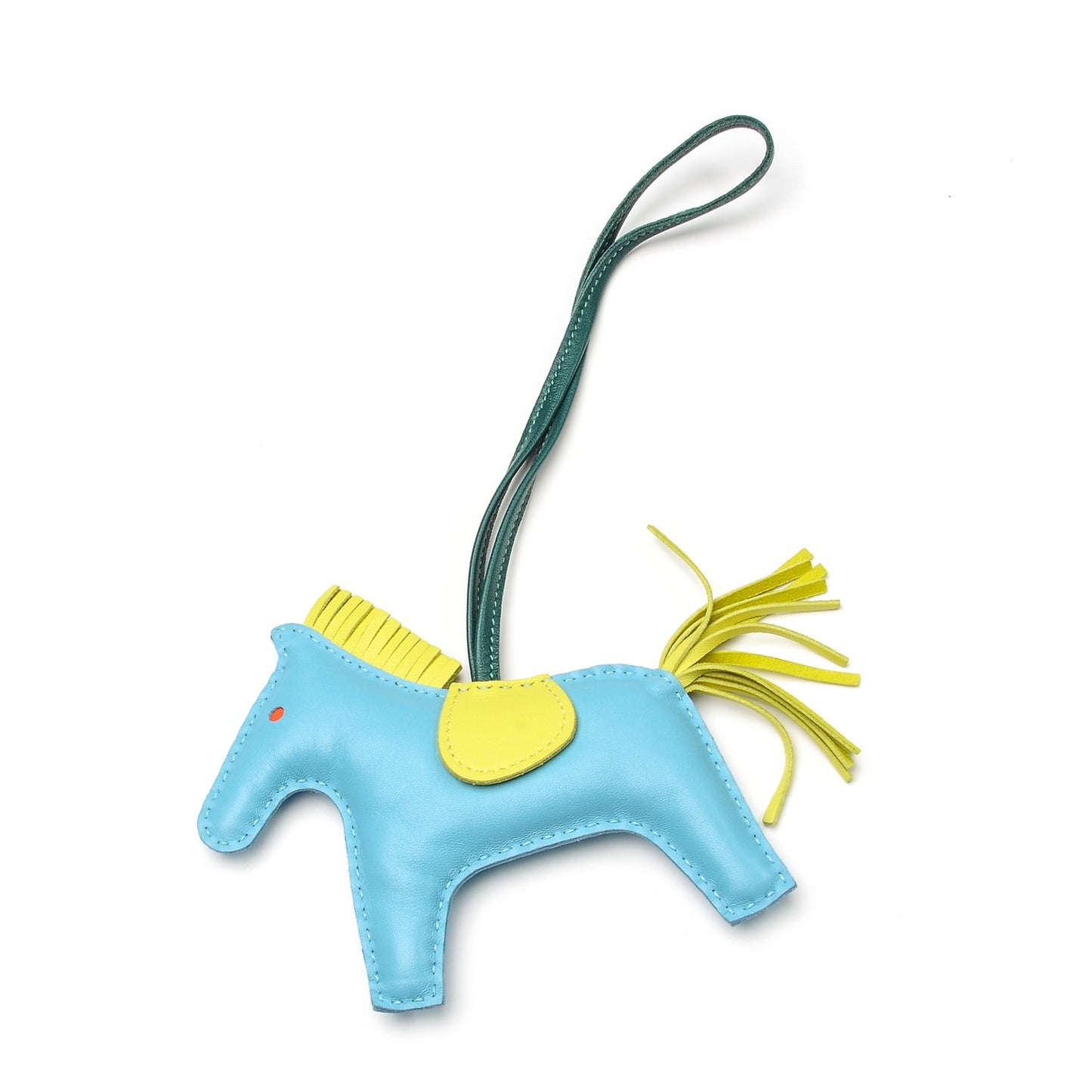 Milo Lambskin Grigri Rodeo Horse Bag Charm GM Bleu Celeste Lime Malachite