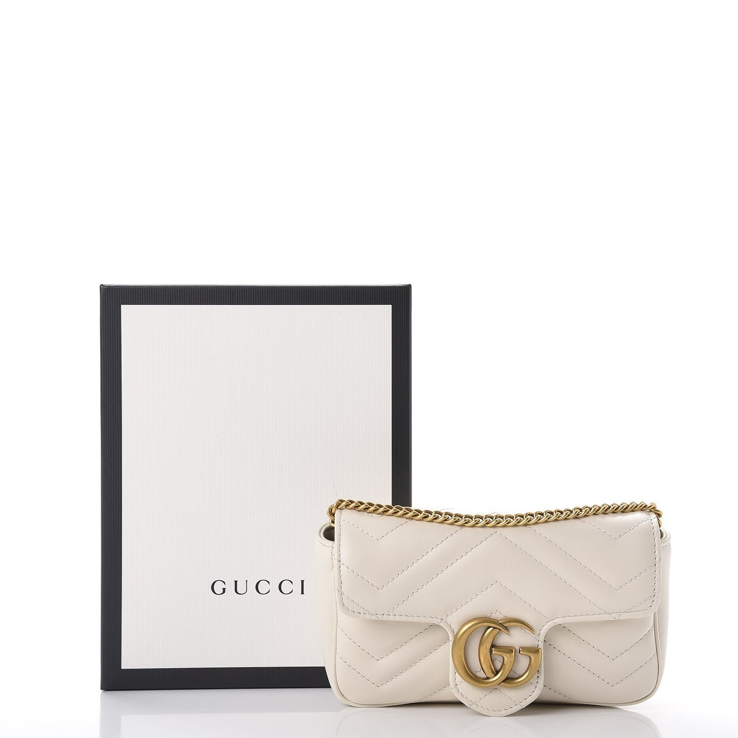 Calfskin Matelasse Super Mini GG Marmont Shoulder Bag White