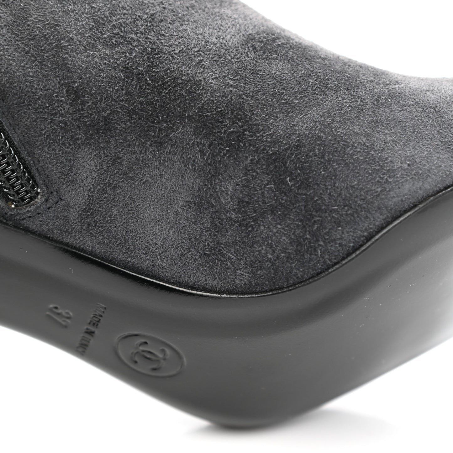 Suede Calfskin Patent Quilted Peep Toe Short Boots 37 Dark Grey