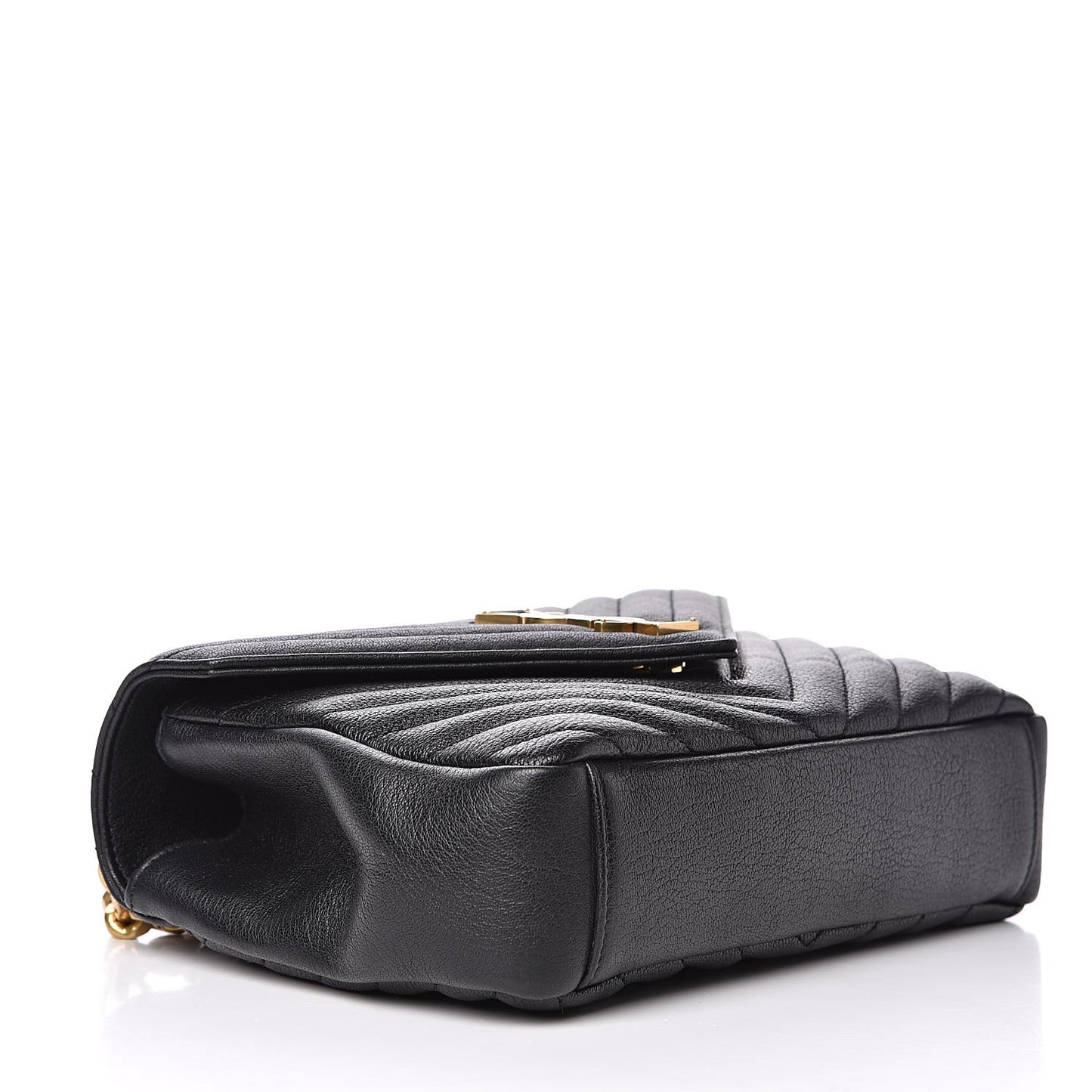 Sheepskin Matelasse Chevron Monogram Medium College Bag Black