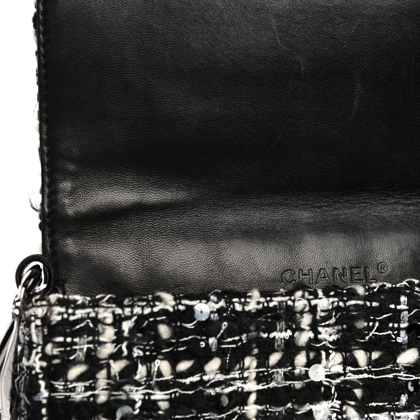 Sequin Tweed Single Flap Ecru Black