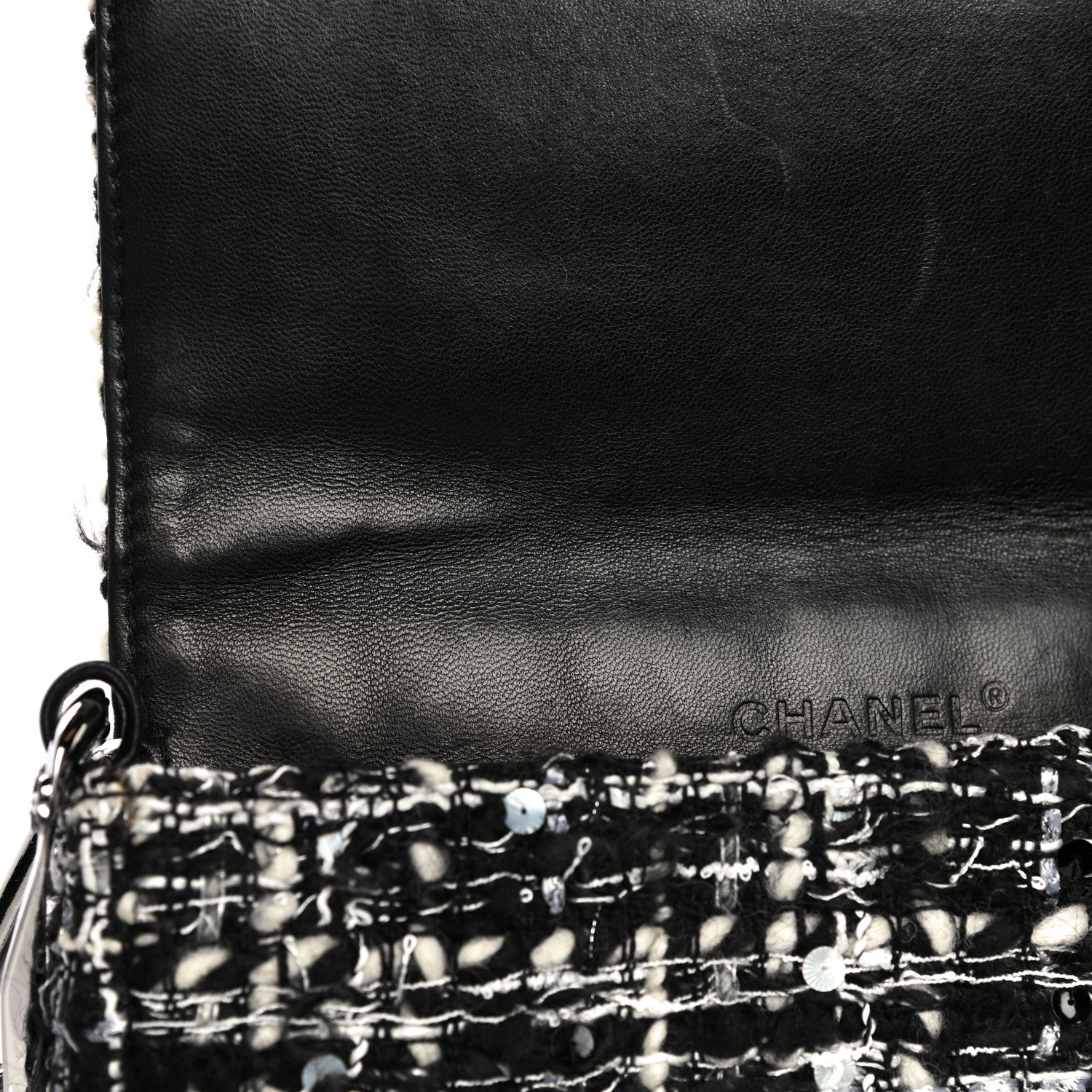 Chanel Sequin Tweed Single Flap Ecru Black 17 of 32