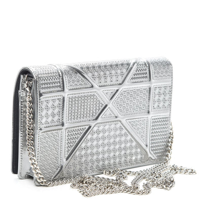 Christian Dior Metallic Patent Micro-Cannage Diorama Wallet on Chain Pouch Silver 3 of 8