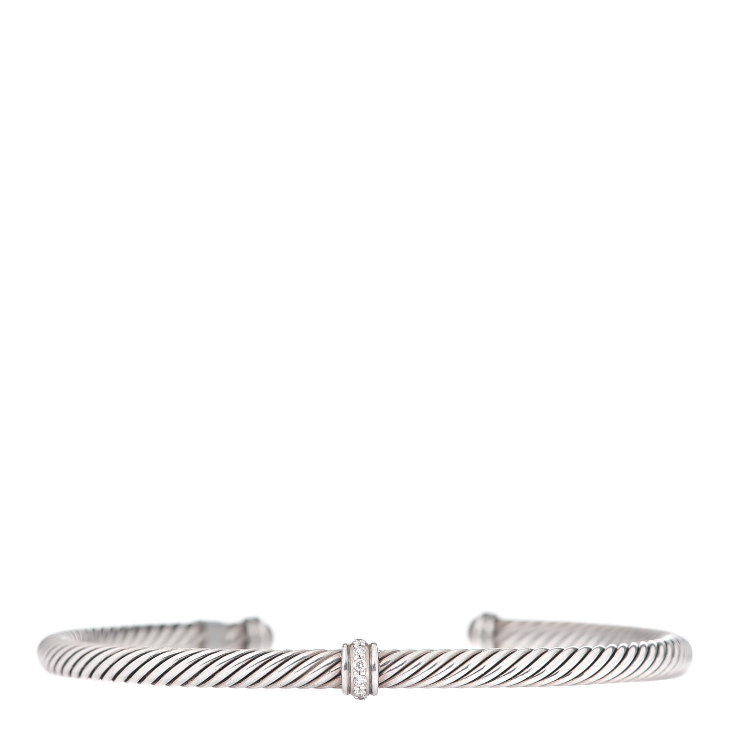 David Yurman Sterling Silver Diamond 4mm Cable Classics Single Station Bracelet 1 of 4
