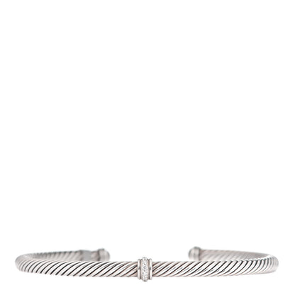 David Yurman Sterling Silver Diamond 4mm Cable Classics Single Station Bracelet 1 of 4