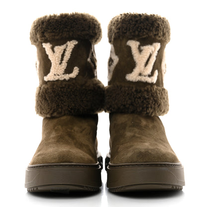 Louis Vuitton Suede Calfskin Shearling Snowdrop Flat Ankle Boot 38.5 Khaki 2 of 8