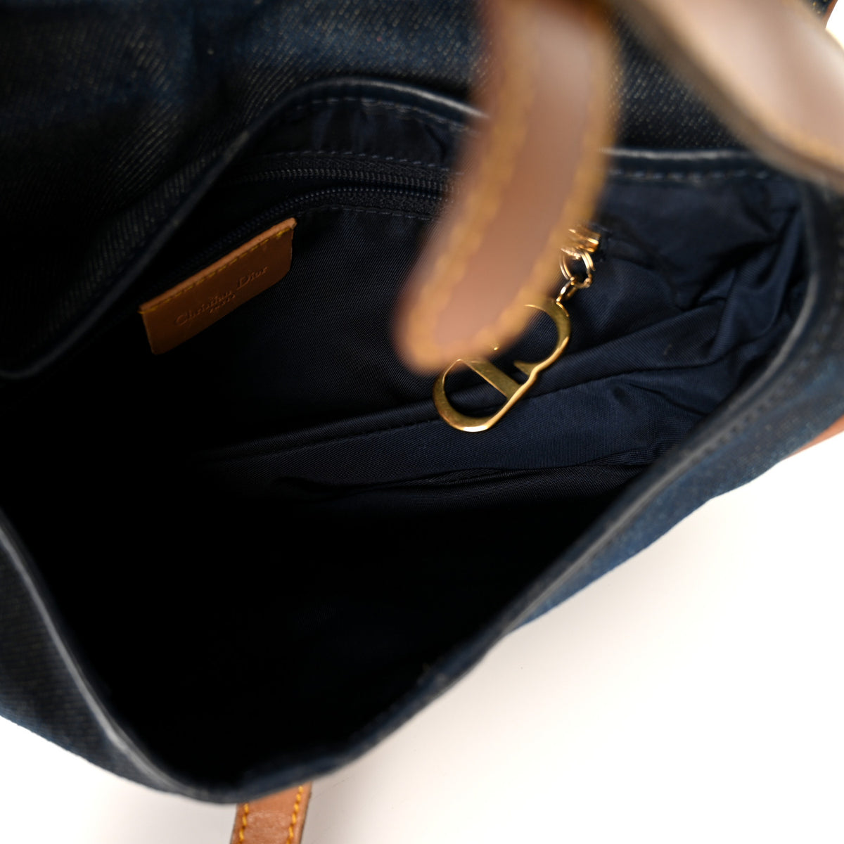 Denim Calfskin Saddle Bag Blue