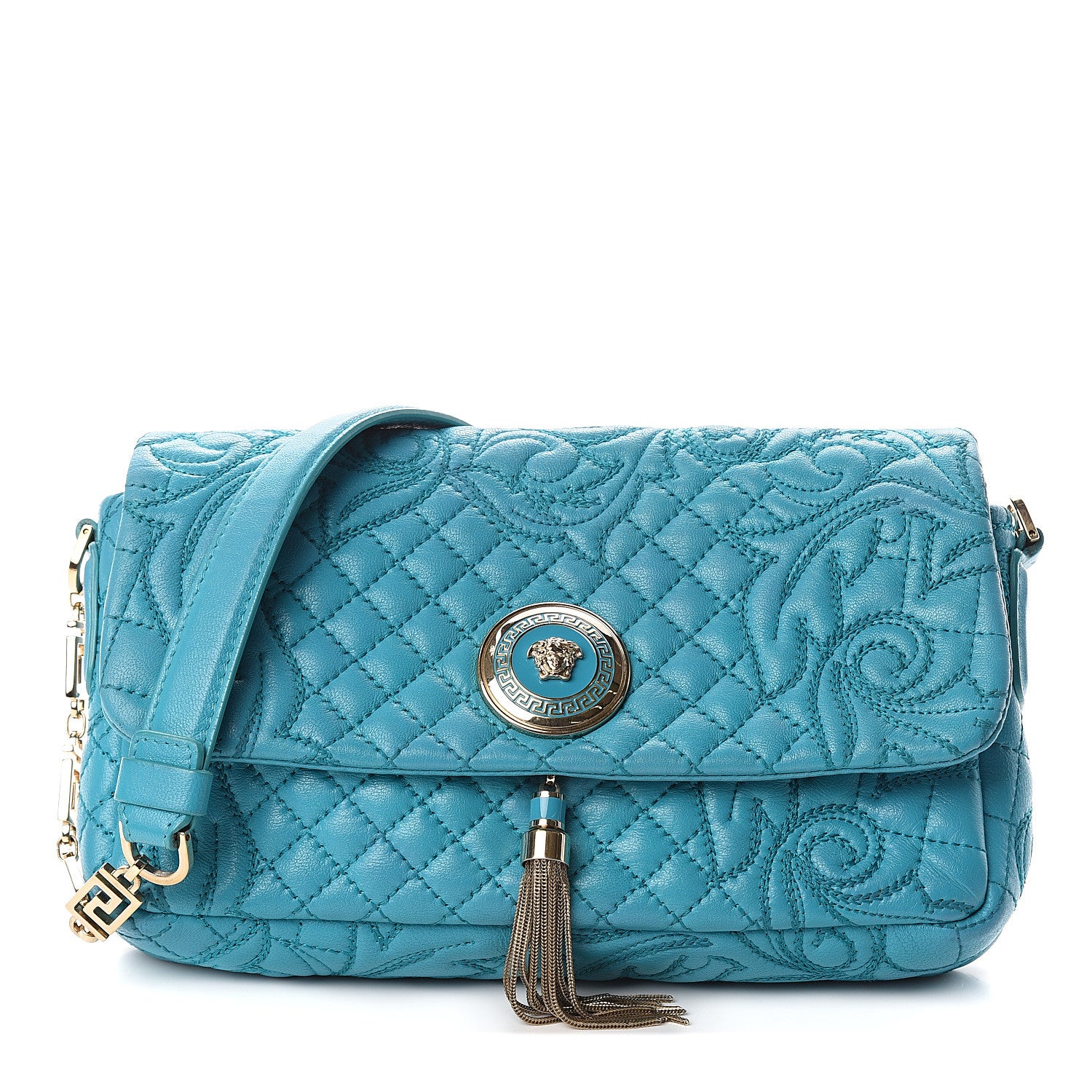 Versace Nappa Barocco Quilted Vanitas Medea Shoulder Bag Blue 1 of 7