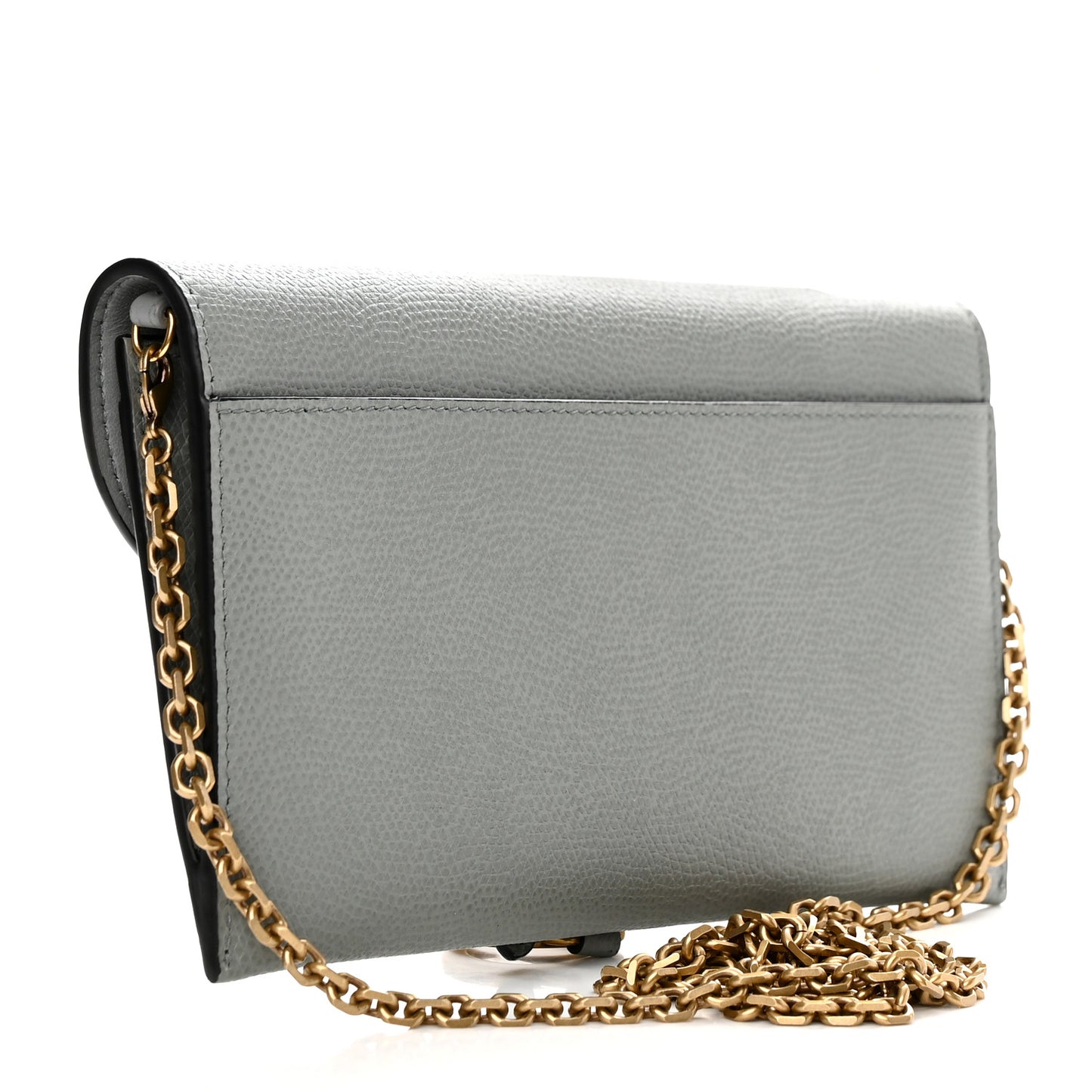 Grained Calfskin Saddle Chain Wallet Pouch Grey Stone