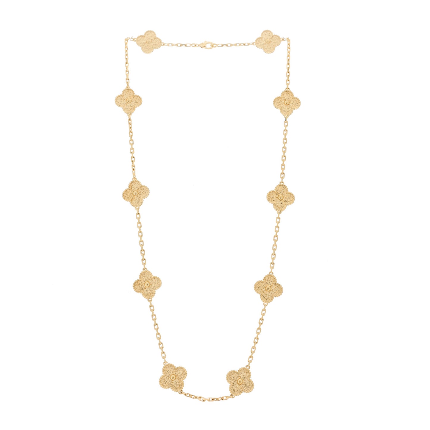 18K Yellow Gold 10 Motifs Guilloche Vintage Alhambra Necklace