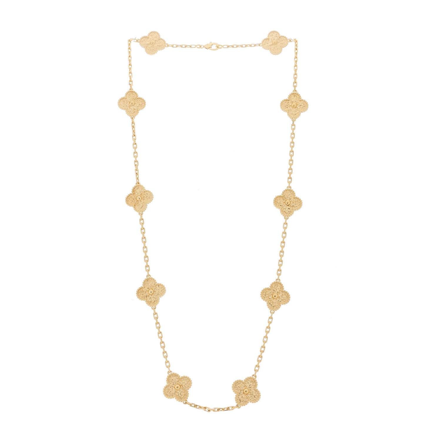 Van Cleef & Arpels 18K Yellow Gold 10 Motifs Guilloche Vintage Alhambra Necklace 3 of 6