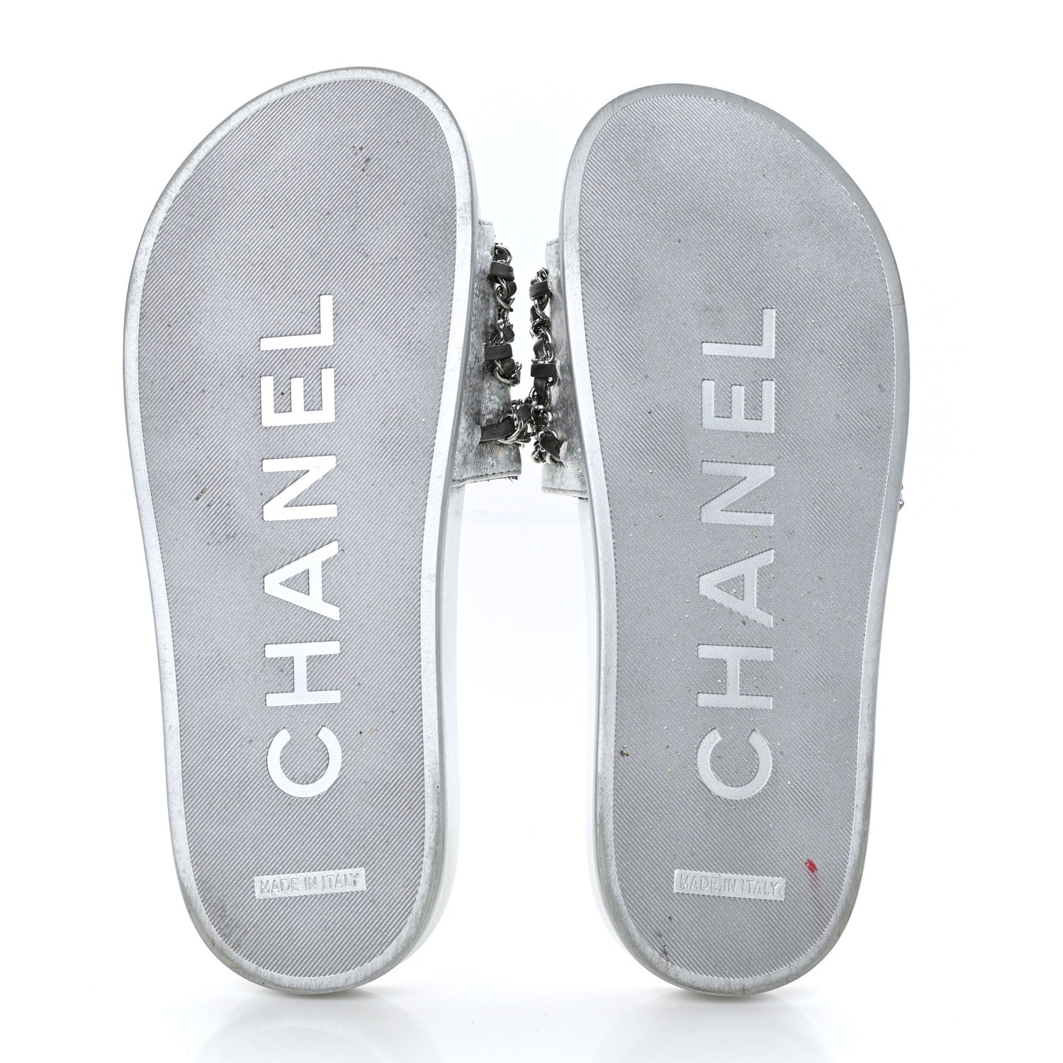 Chanel Metallic Lambskin Chain Flat Sandals 37 Silver 5 of 9