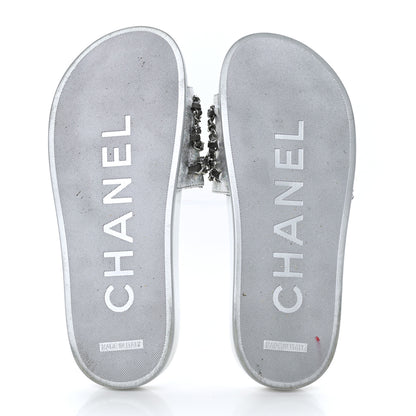 Chanel Metallic Lambskin Chain Flat Sandals 37 Silver 5 of 9