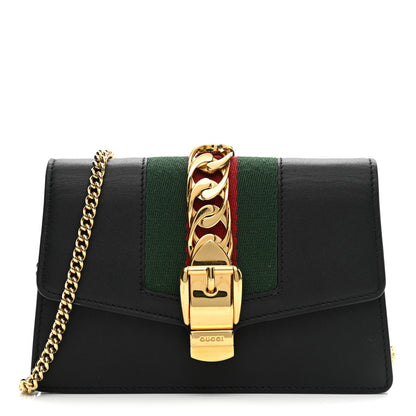Gucci Calfskin Super Mini Sylvie Chain Shoulder Bag Black 1 of 10