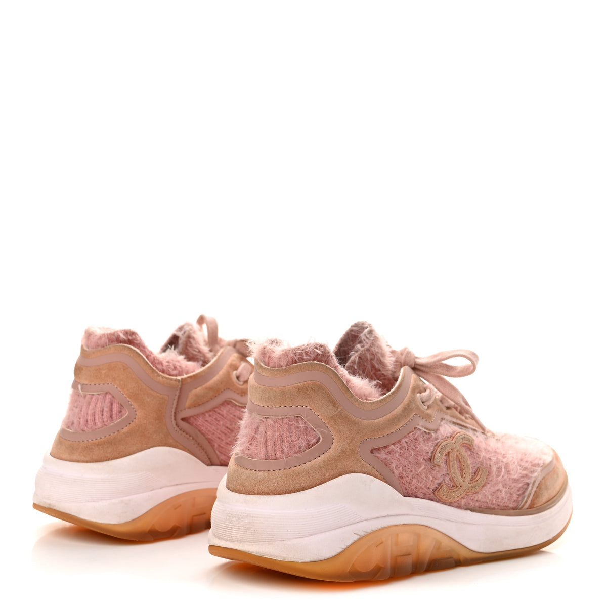 Suede Calfskin Stretch Fabric CC Sneakers 38 Pink