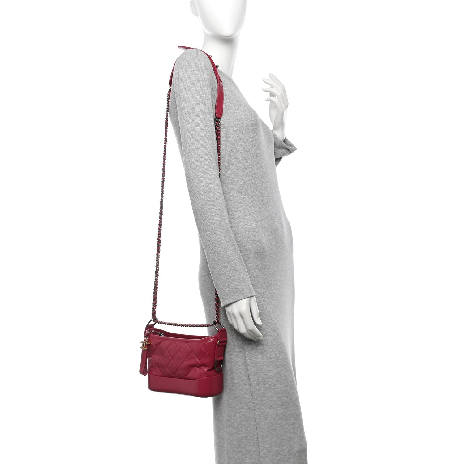 Chanel Aged Calfskin Quilted Small Gabrielle Hobo Fuchsia 2 of 10
