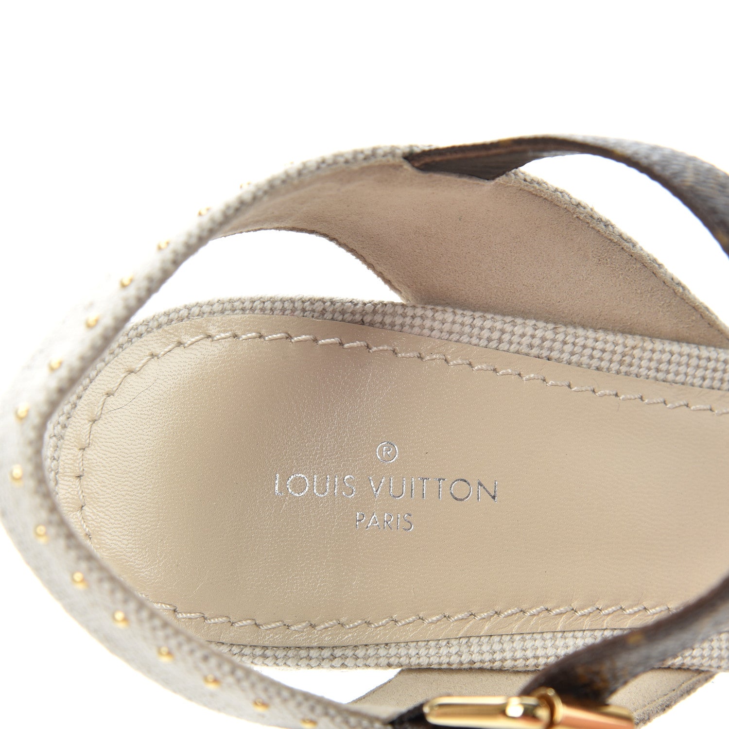 Louis Vuitton Canvas Patent Monogram Coastline Wedge Sandals 39 Beige 8 of 10